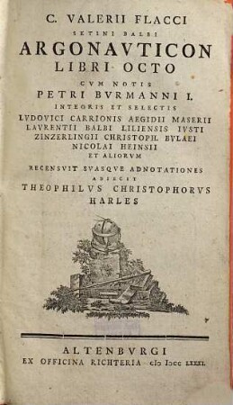 C. Valerii Flacci Setini Balbi Argonavticon Libri Octo