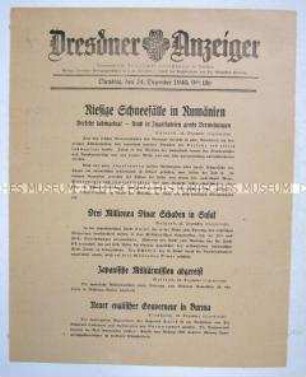Nachrichtenblatt "Dresdner Anzeiger" u.a. zu einem britischen Luftangriff auf Susak