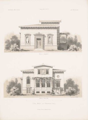 Villa Pfuhl, Berlin-Charlottenburg: Rückansicht, Seitenansicht (aus: Architektonisches Skizzenbuch, H.122/5, 1873)