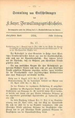 Fünfzehnter Band. 1894. Achte Lieferung. - Nr. 47. - Nr. 52.