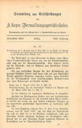 Fünfzehnter Band. 1894. Achte Lieferung. - Nr. 47. - Nr. 52.