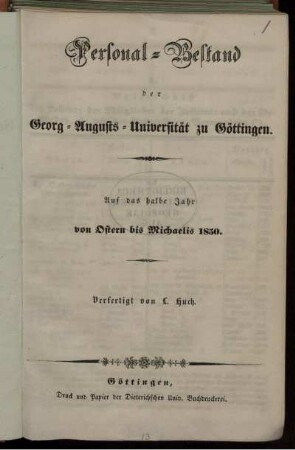 SS 1850: Personal-Bestand der Georg-Augusts-Universität zu Göttingen