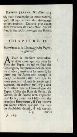Chapitre II. Incertitude de la Chronologie des Papes, en géneral.