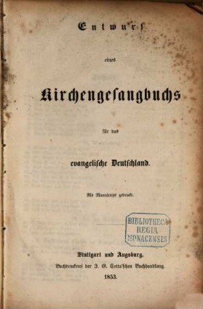 Entwurf eines Kirchengesangbuches für das evangelische Deutschland
