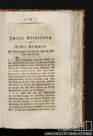 Erster Abschnitt. Die Verfertigung des Syrups und des Zuckers aus Stärke.