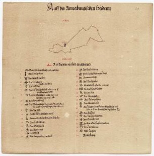 Auff der Annaburgischen heidern : Annaburgische Heide ... Feder, schwarze und rote Tusche. Karte mit Legende. Blatt 10 recto aus: Alte aufgetragenen Mappen welche Churf. Augustus mitt dem Wagen , die Orttung oder schmigung gesucht, vnnd vonn dießenn Rein aufgetragenn, vnnd eine Mappa darauß gemacht wordenn. 16. Jh. Zum Teil von des Kurfürsten eigener Hand. Dresden: SLUB Mscr.Dresd.Q.187.m
