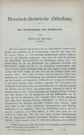 Zur Kreismessung des Archimedes.