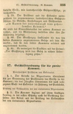 17. Geschäftsordnung für die zweite Kammer