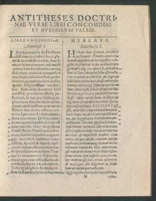 Antitheses Doctrinae Verae Libri Concordiae Et Huberianae Falsae.