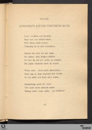 CXXXIII. Aufschrift auf ein verpöntes Buch