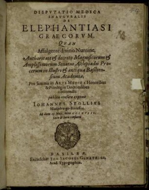 Disputatio Medica Inauguralis De Elephantiasi Graecorum