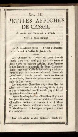 No III (Samedi 20 Novembre 1784)