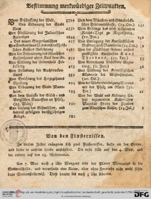 Bestimmung merkwürdiger Zeitpunkten