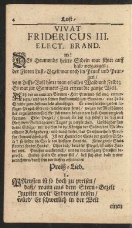 Vivat Fridericus III. Elect. Brand.