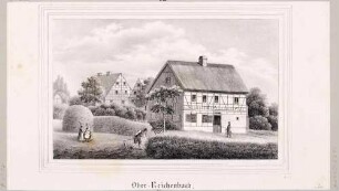 Ortsansicht von Oberreichenbach (Brand-Erbisdorf-Oberreichenbach) in Mittelsachsen mit Bauernhäusern, aus Sachsens Kirchen-Galerie von Hermann Schmidt, 1838, Bd. 2