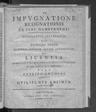 De Impvgnatione Resignationis Ex Ivre Hambvrgensi Dissertatio Inavgvralis
