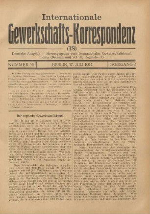 Nummer 16 Berlin, 17. Juli 1914 Jahrgang 2