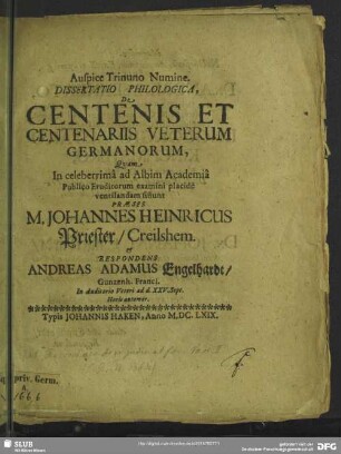 Dissertatio philologica: De centenis et centenariis veterum Germanorum
