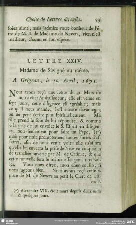 Lettre XXIV. Madame de Sévigné au même. A Grignan, le 10. Avril, 1691