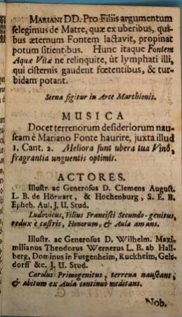 Maria Fons Gratiarum : Drama Datum, Cum ... Dominus Georgius Hemmauer ... Congregationis Majoris Academicae B. V. Mariae Ab Angelo Salutate Praefectus Promulgaretur Ingolstadii die 12. Jan. tempore Conventûs ordinarii, anno M.DCC.XLIX.