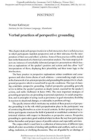 Verbal practices of perspective grounding