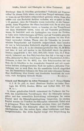 567-569 [Rezension] Schötz, Dionys, Schuld- und Sündopfer im Alten Testament