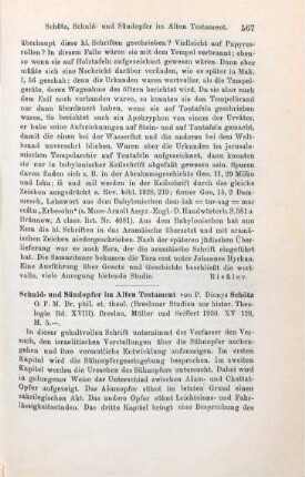 567-569 [Rezension] Schötz, Dionys, Schuld- und Sündopfer im Alten Testament