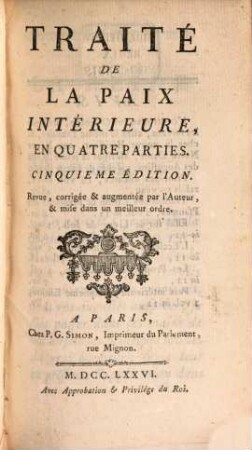 Traité de la paix interieur