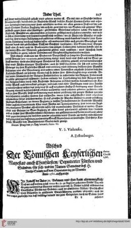 Abschied Der Römischen Keyserlichen Mayestat