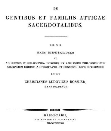 De Gentibus Et Familiis Atticae Sacerdotalibus