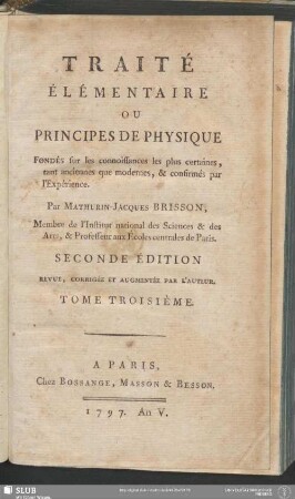 3: Traité Élémentaire Ou Principes De Physique