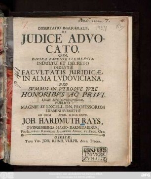 Dissertatio Inauguralis, De Judice Advocato