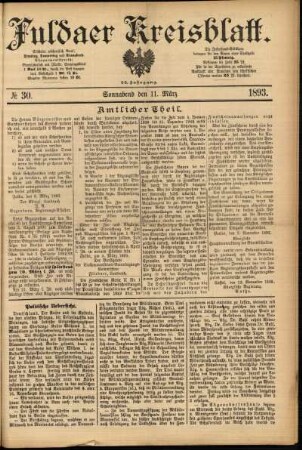 Erste Ausgabe vom Samstag, den 11. März 1893.