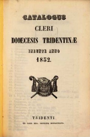 Catalogus cleri Diocesis Tridentinae. 1852
