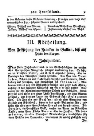 III. Abtheilung. Von Festsetzung der Franken in Gallien, biß auf Pipin den Kurzen.
