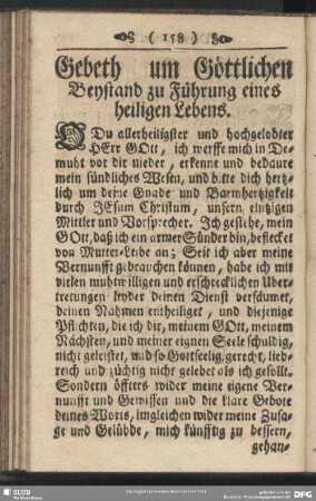Gebeth um Göttlichen Beystand zu Führung eines heiligen Lebens