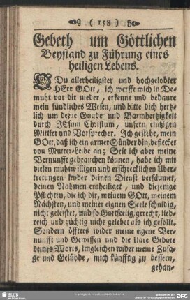 Gebeth um Göttlichen Beystand zu Führung eines heiligen Lebens