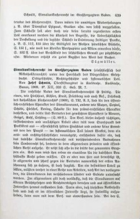 639-640 [Rezension] Schmitt, Josef, Simultankirchenrecht im Großherzogtum Baden