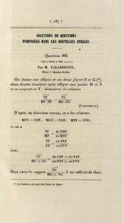 Solution de questions proposées dans les nouvelles annales.