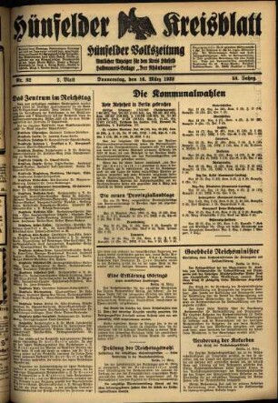 Zweite Ausgabe vom Donnerstag, den 16. März 1933.