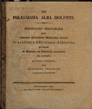 De phlegmasia alba dolente : Diss. inaug.