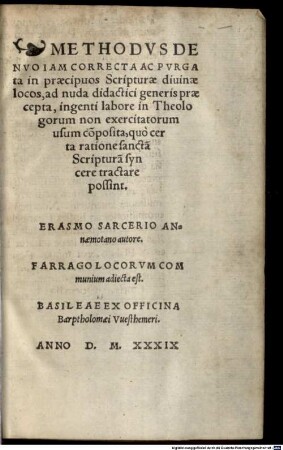 Methodus denuo iam correcta ... in praecipuos ...