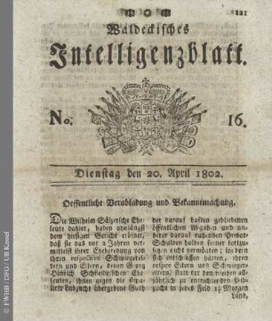 No. 16, Dienstag den 20. April 1802