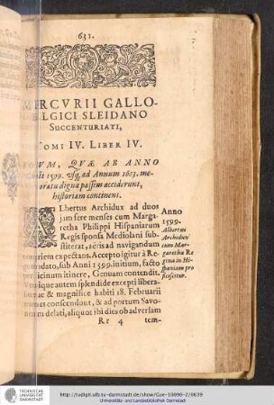 Mercvrii Gallo-Belgici Sleidano Succenturiati, Tomi IV. Liber IV. Eorum, Qvae ab Anno Christi 1599. vsg. ad Annum 1603 memoratu digna passim acciderunt historiam continens.