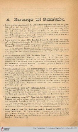 A. Manuscripte und Stammbücher (Nr. 1 - 17)