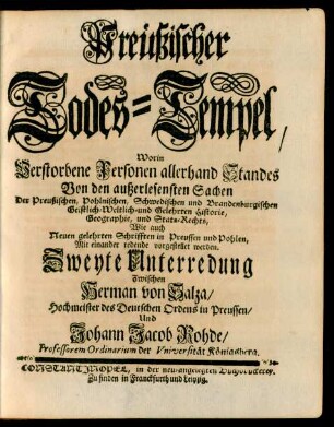 Preüßischer Todes-Tempel. Zweyte Unterredung