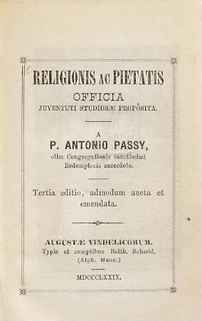 Religionis ac pietatis officia juventuti studiosae proposita