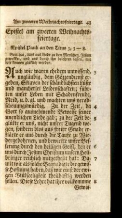 Epistel am zweeten Weihnachtsfeiertage