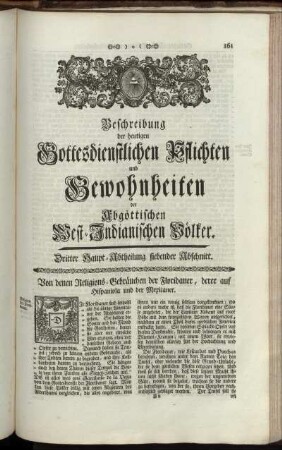 Beschreibung der heutigen Gottesdienstlichen Pflichten und Gewohnheiten der Abgöttischen West-Indianischen Völker. Dritter Haupt-Abtheilung siebender Abschnitt