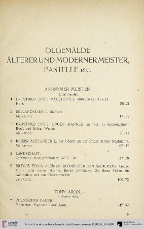 Ölgemälde Älterer und Moderner Meister, Pastelle etc. (Nr. 1-56)